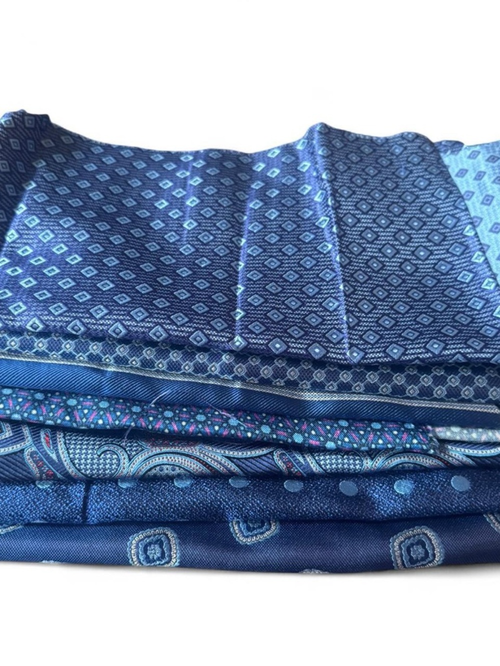 7pc Bundle Lot Blue 100% Italian Silk Fabric Remnants
